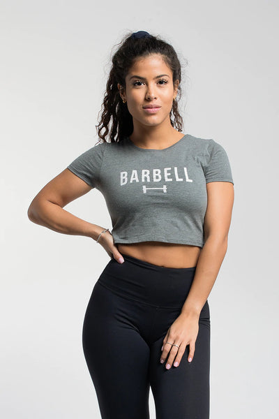Barbell Barbell Crop Tee - Heather - photo from front in focus #color_heather