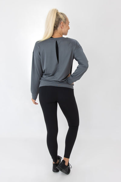 Barbell Calm Pullover-Gray - photo from back second angle #color_gray