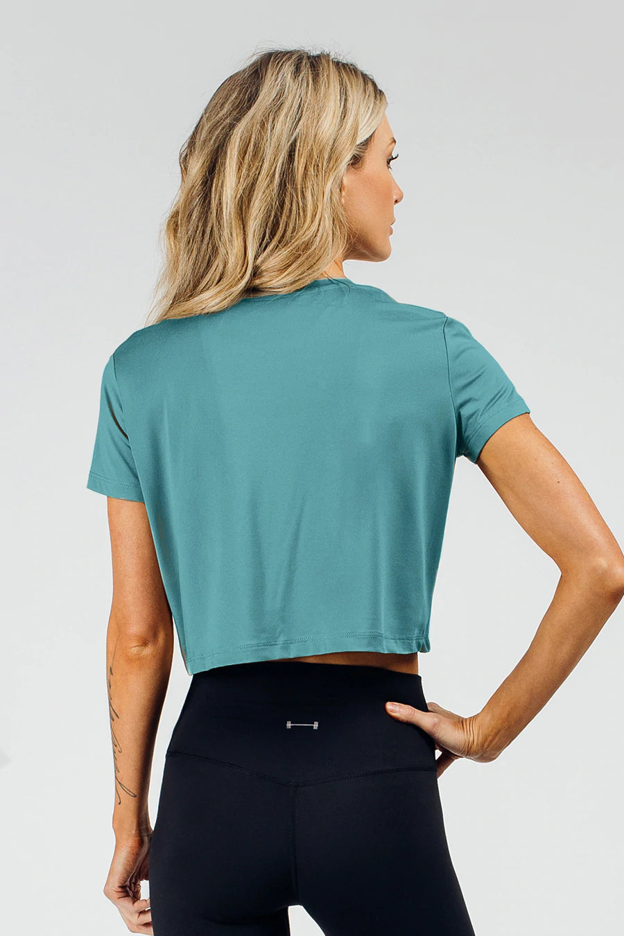 Barbell Essence Crop Tee - Teal - photo from back #color_teal