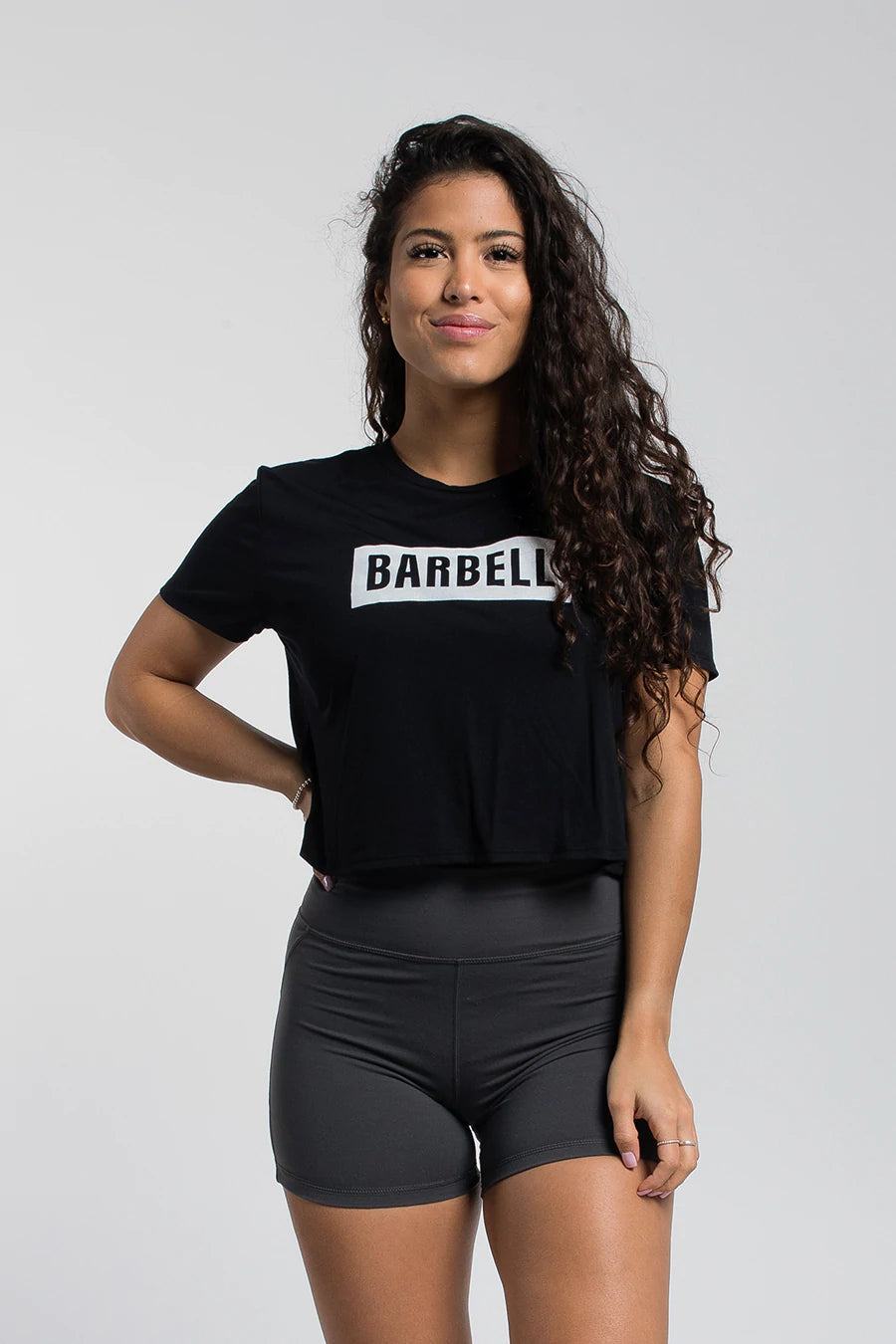 Barbell Essence Crop Tee - Black - photo from front in focus #color_black