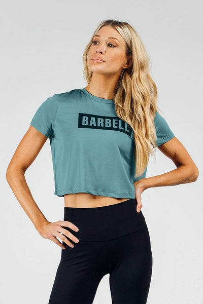 Barbell Essence Crop Tee - Teal - photo from front in focus #color_teal