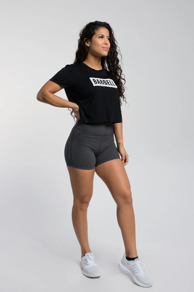 Barbell Essence Crop Tee - Black - photo from front second angle #color_black