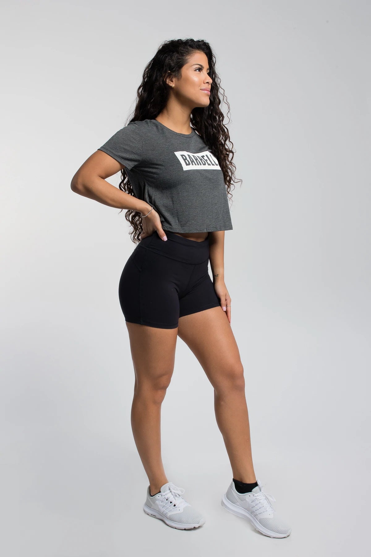 Barbell Essence Crop Tee - Gray - photo from front second angle #color_gray