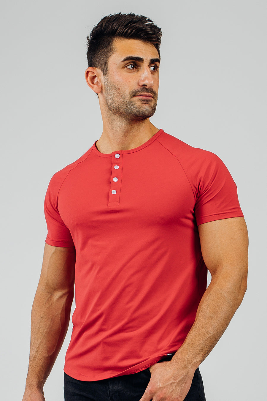Scout Henley Short Sleeve - Crimson - photo from front in focus #color_crimson