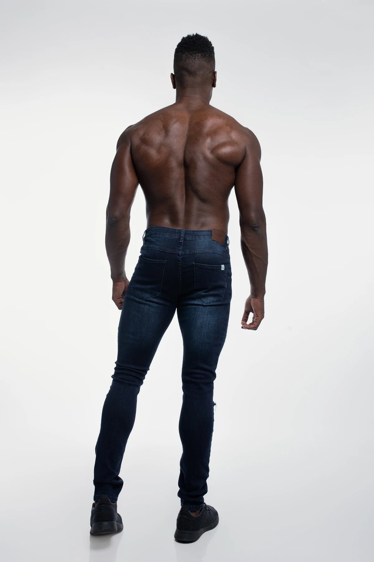 Slim Athletic Fit Destroyed Jeans - Dark Distressed - photo from back #color_dark-distressed