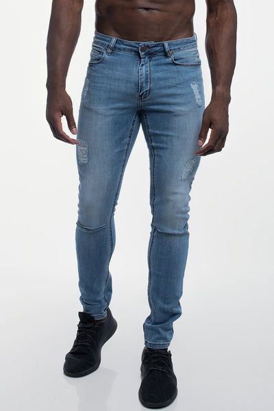 Slim Athletic Fit Destroyed Jeans - Light Distressed - photo from front in focus #color_light-distressed