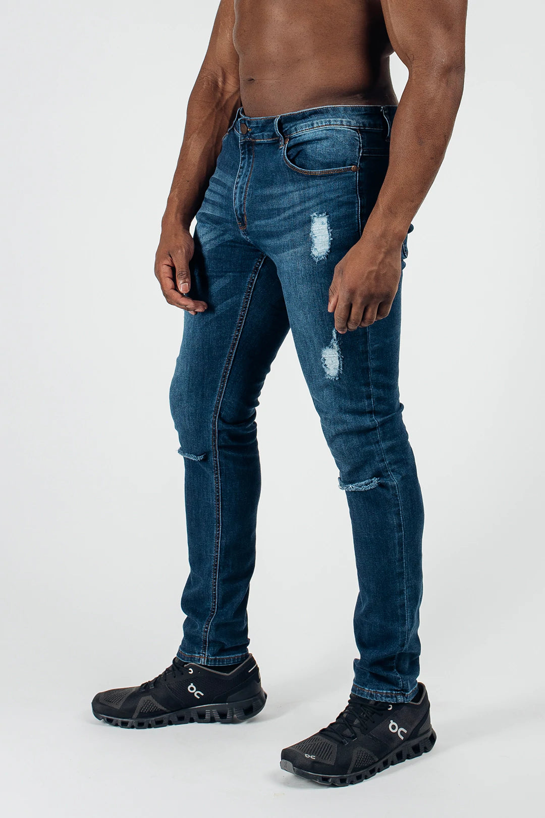 Slim Athletic Fit Destroyed Jeans - Medium Distressed - photo from front in focus #color_medium-distressed
