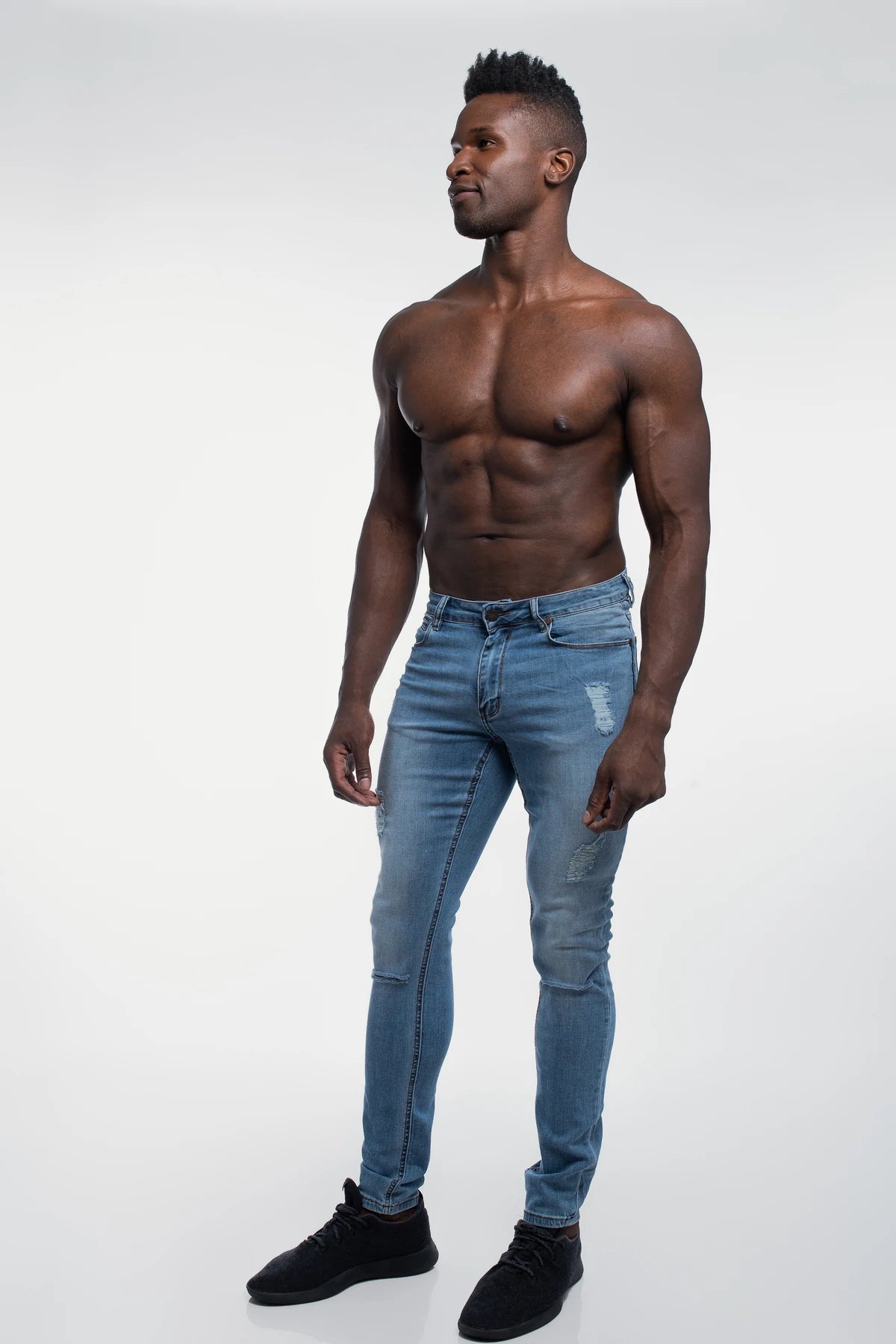 Slim Athletic Fit Destroyed Jeans - Light Distressed - photo from front second angle #color_light-distressed