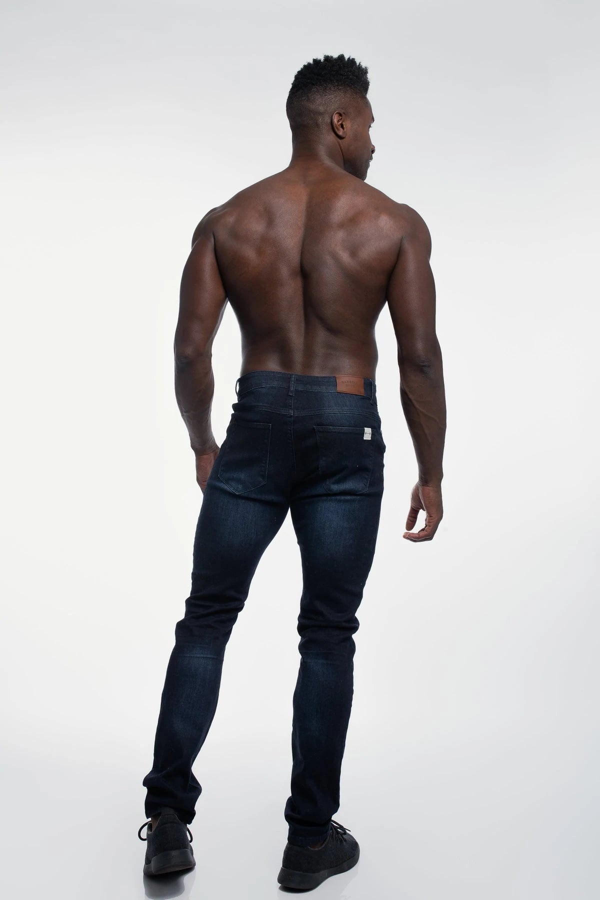 Barbell Straight Athletic Fit Jeans - Dark Distressed - photo from back #color_dark-distressed