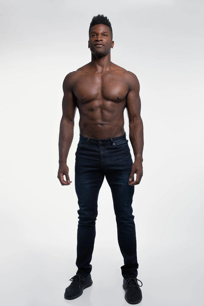 Barbell Straight Athletic Fit Jeans - Dark Distressed - photo from front second angle #color_dark-distressed