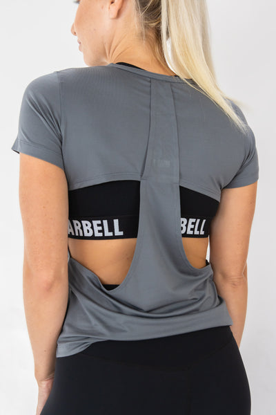Barbell Thrive Training Shirt -Gray - photo from back second angle #color_gray