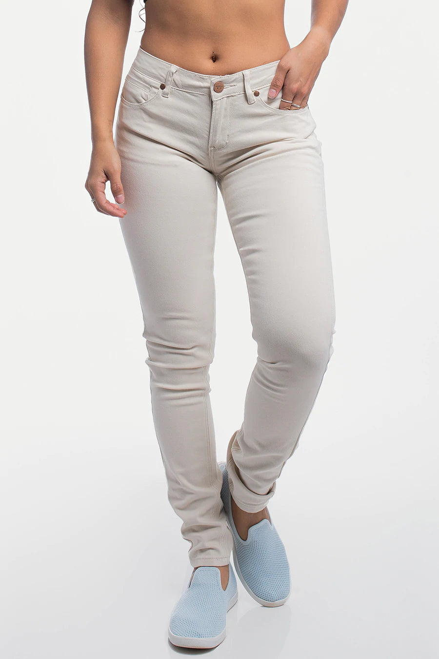 Barbell Womens Athletic Chino Pant- Bone - photo from front in focus #color_bone