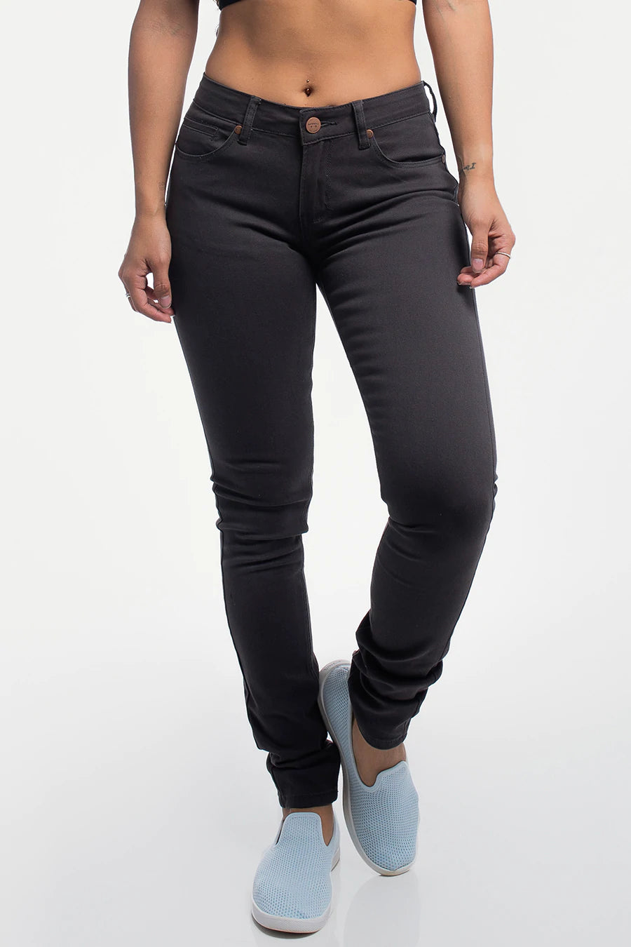 Barbell Womens Athletic Chino Pant- Smoke Gray - photo from front in focus #color_smoke-gray