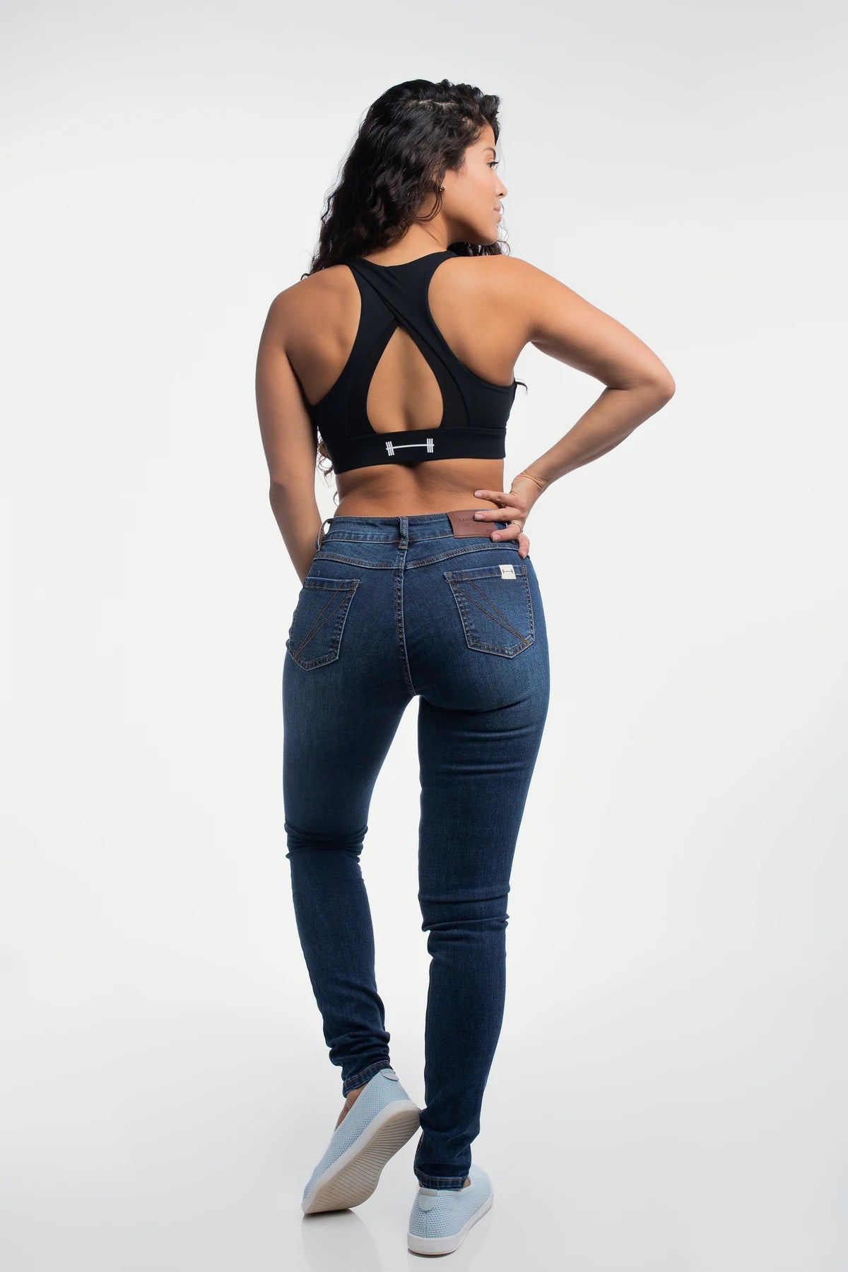 Barbell Womens Slim Athletic Fit Jeans- Blue Fade - photo from back #color_blue-fade