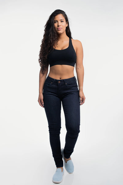 Barbell Womens Slim Athletic Fit Jeans- Dark Wash - photo from front #color_dark-wash